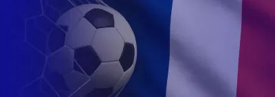 Cabecera alargada con un balón delante de la bandera francesa.