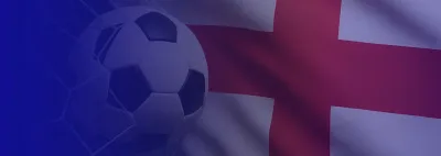 Cabecera alargada con un balón delante de la bandera de Inglaterra.