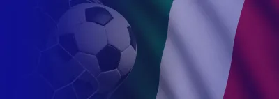 Cabecera alargada con un balón delante de la bandera italiana.