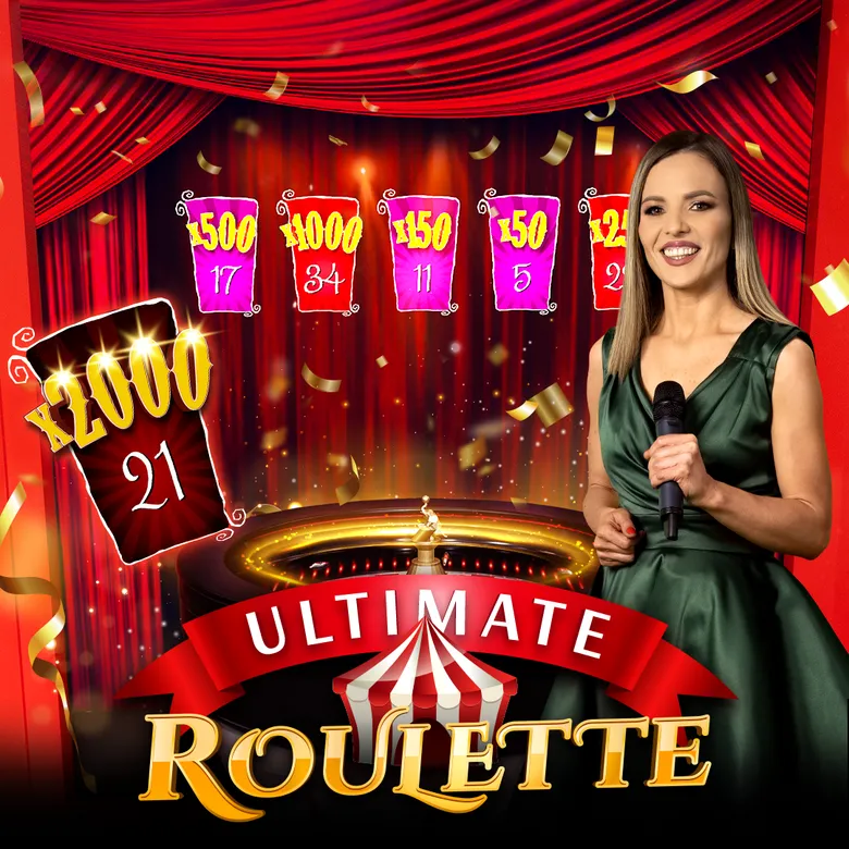 Ficha de Ultimate Roulette del casino en vivo, con presentadora.
